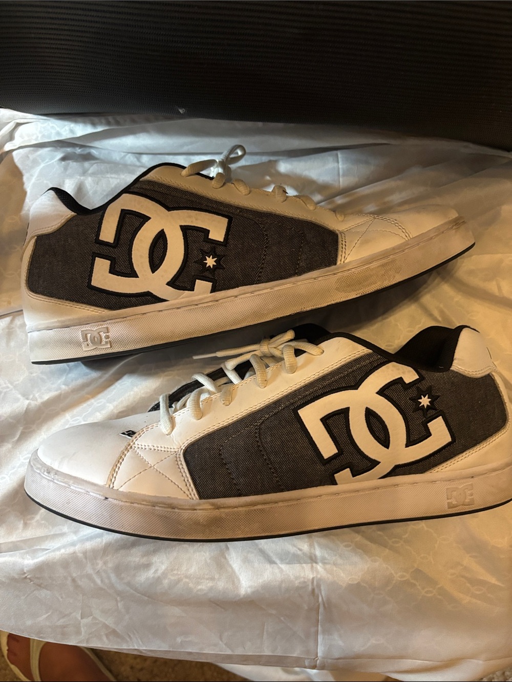 DC Low-Top White and Charcoal Skate Sneakers